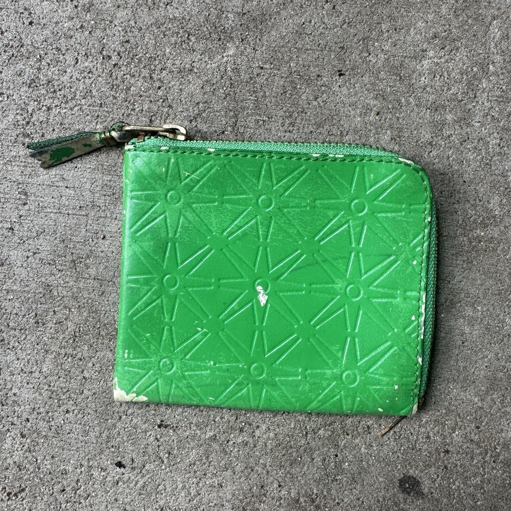 Comme Des Garcons Green Leather Wallet Zip Around